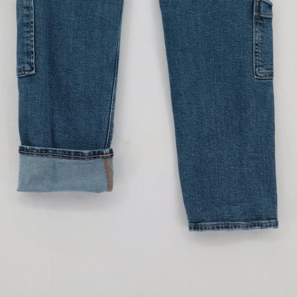 American Eagle Womens Sz 000 Reg High Waisted Cargo Jeans Medium Wash Y2K 90s